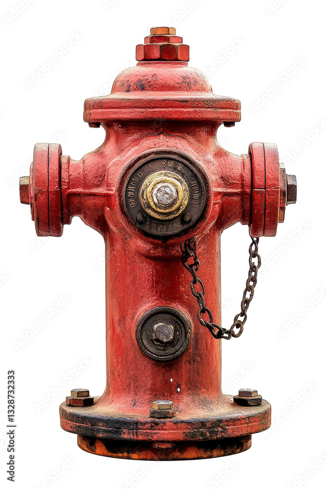 Isolated Rusty Red Fire Hydrant with Chains Isolated Rusty Red Fire Hydrant with Chains