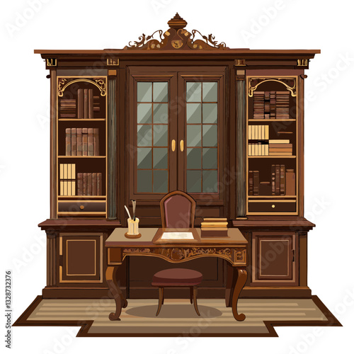 vintage study with dark wood paneling 