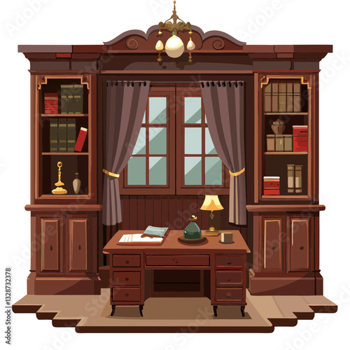 vintage study with dark wood paneling 