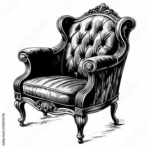 Elegant Vintage Armchair Illustration in Black and White Style