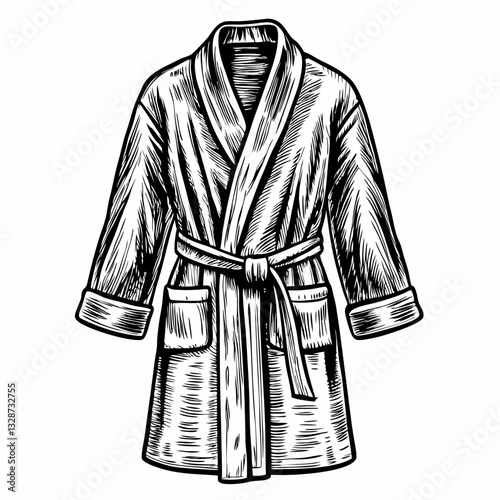 Detailed Black and White Illustration of a Bathrobe