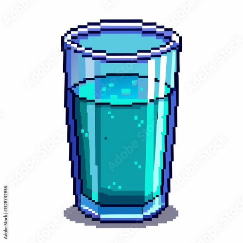 Retro Pixel Art Illustration of a Glass Filled with Blue Liquid in 8 Bit Style