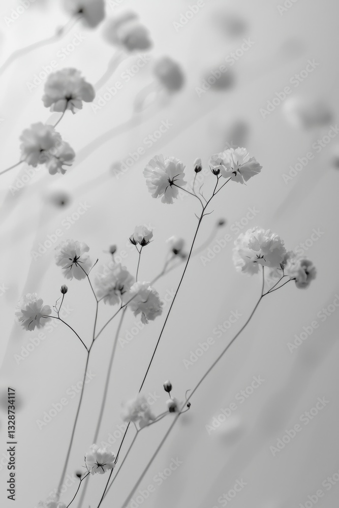 A captivating monochrome image featuring graceful white flowers blending into a soft, ethereal background. A captivating monochrome image featuring graceful white flowers blending into a soft, ethereal background.