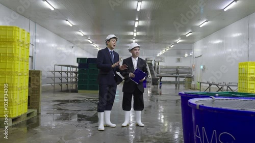 Asian business men at factory.Business, Factory Manufacturing, and Management, Inspection Technology and Safety