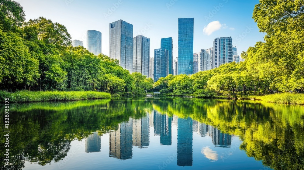Fototapeta premium A smart city with AI-driven eco-friendly technology, reducing carbon footprint and promoting green living.