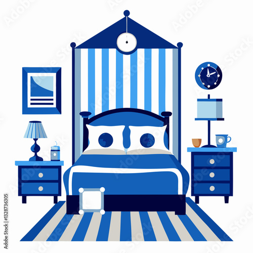 nautical bedroom with blue and white stripes