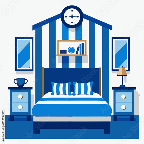 nautical bedroom with blue and white stripes