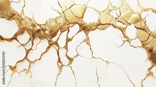 Close-up view of a simulated marble texture. The background is predominantly white, with a network of gold-colored veins resembling cracks or fissures spreading across the surface. The gold veins