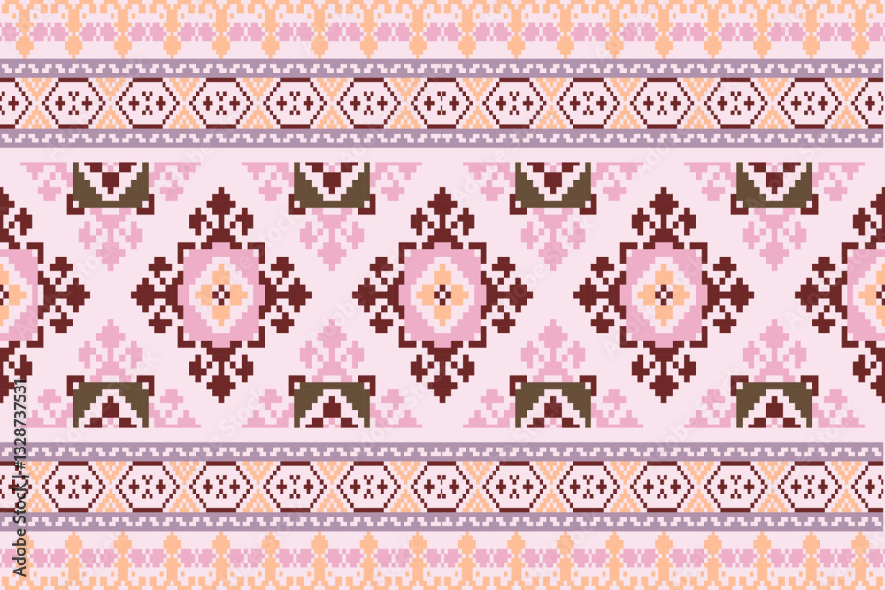 Aztec geometric art ornament.Embroidery ethnic oriental pixel art pattern.Ethnic geometric fabric pattern Cross Stitch.Abstract,vector,illustration,Texture,frame,decoration,motifs,silk wallpaper