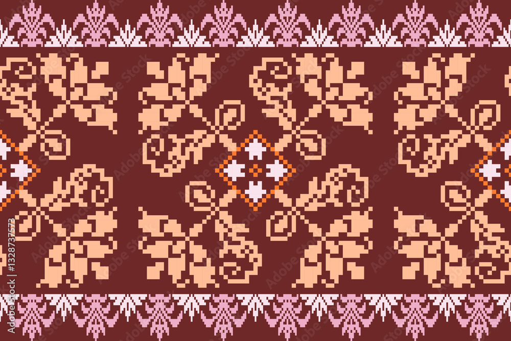 Flower Ikat pattern.Aztec geometric art ornament.Embroidery ethnic oriental pixel art pattern.abstract,vector,wallpaper,scarf,decoration,clothing,wrapping,batik,carpet,curtain,bohemian,indian