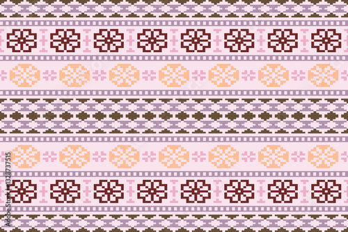 Obraz na płótnie Aztec geometric art ornament.Embroidery ethnic oriental pixel art pattern.Ethnic geometric fabric pattern Cross Stitch.Abstract,vector,illustration,Texture,frame,decoration,motifs,silk wallpaper w salonie