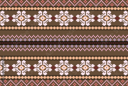 Obraz na płótnie Aztec geometric art ornament.Embroidery ethnic oriental pixel art pattern.Ethnic geometric fabric pattern Cross Stitch.Abstract,vector,illustration,Texture,frame,decoration,motifs,silk wallpaper w salonie