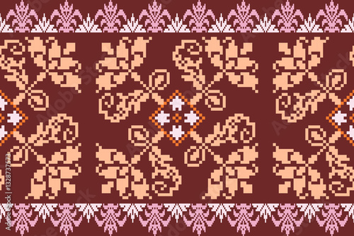 Obraz na płótnie Flower Ikat pattern.Aztec geometric art ornament.Embroidery ethnic oriental pixel art pattern.abstract,vector,wallpaper,scarf,decoration,clothing,wrapping,batik,carpet,curtain,bohemian,indian w salonie