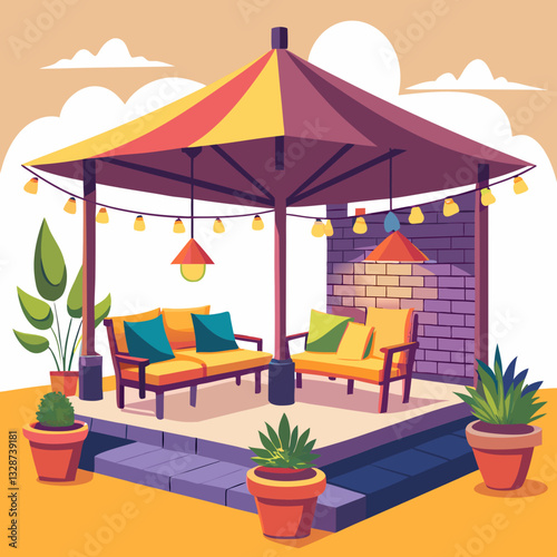 outdoor patio with warm ambient lighting