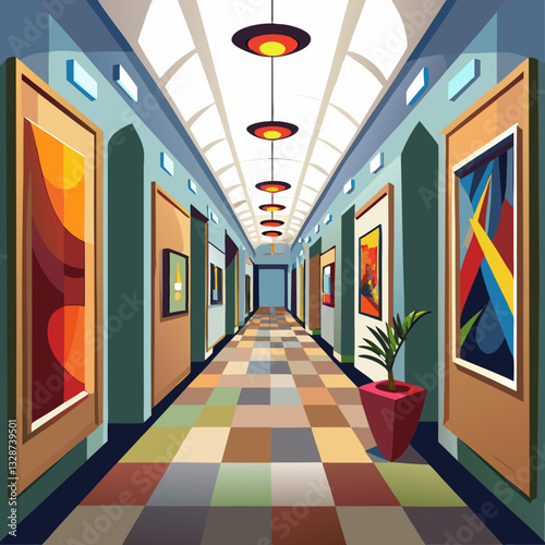 gallery hallway with artistic statement pieces 