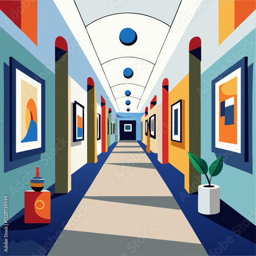 gallery hallway with artistic statement pieces 