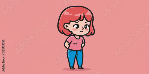 Vector Illustration of Abashed Woman – Shy Female Character Expression