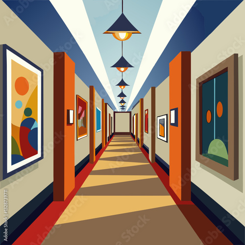 gallery hallway with artistic statement pieces 