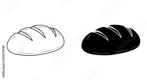Fresh Loaf: A clean and minimalist graphic illustration presents a freshly baked loaf, in both light and dark versions, emphasizing its simple shape and texture.