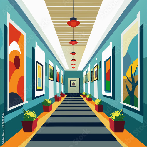 gallery hallway with artistic statement pieces 