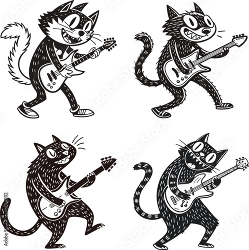guitar, funny, animal, cat, cartoon, art, illustration, cute, music, vector, design, character, graphic, isolated, pet, poster, happy, fun, print, instrument, cool, song, drawing, kitten, play,musical