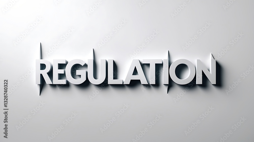 Three-dimensional text artwork showcasing the word regulation on a neutral backdrop Three-dimensional text artwork showcasing the word regulation on a neutral backdrop