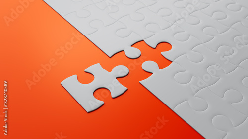 Striking Orange and Grey Jigsaw Puzzle Challenge with a Lone Piece Awaiting Connection