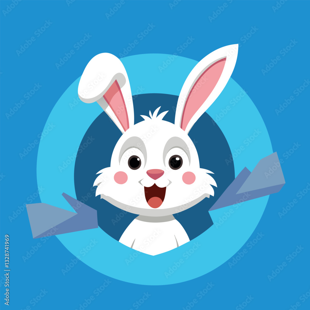 Close up-bunny peeking out of a hole in blue. Close up-bunny peeking out of a hole in blue.
