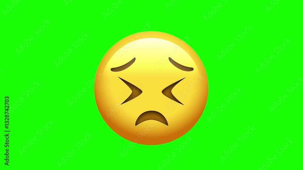 Persevering Face Emoji with Green Screen Persevering Face Emoji with Green Screen