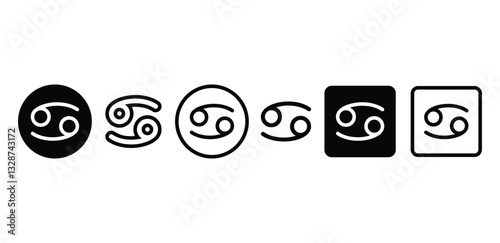 Cancer Zodiac Symbol Icon Black and White Color Vector Design Illustration Set 