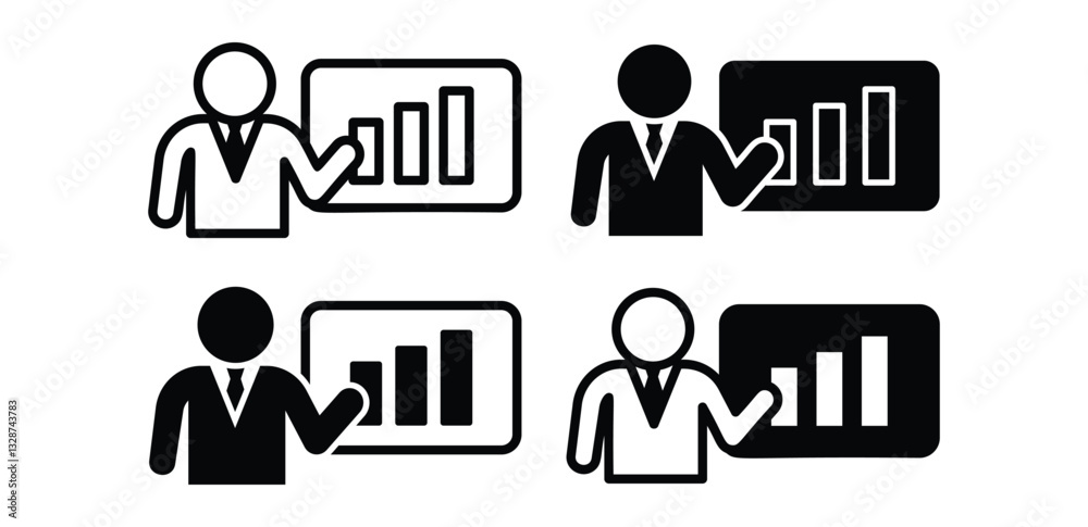 People Business Presentation With Chart Bar Icons Black and White Color Vector Design Illustration Set People Business Presentation With Chart Bar Icons Black and White Color Vector Design Illustration Set