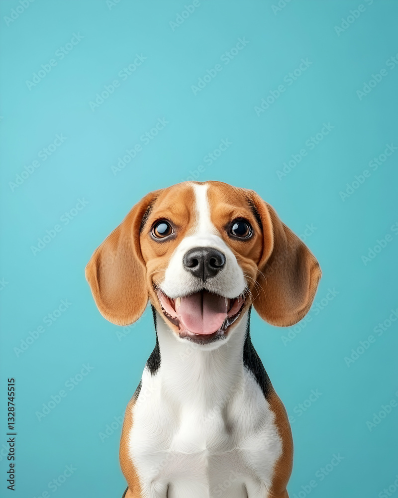 Happy beagle dog portrait against a teal background Happy beagle dog portrait against a teal background