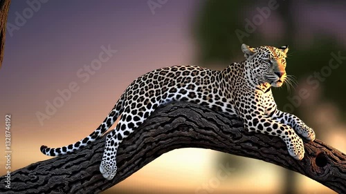 The Leopard Resting on Branch