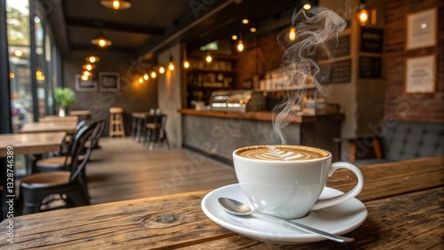 Steaming Latte in a Cozy Cafe