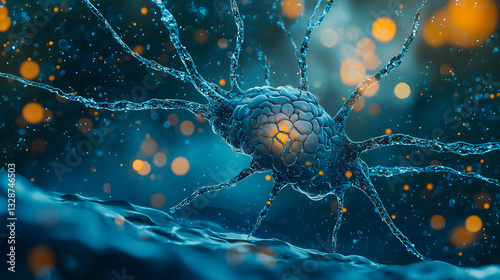 Futuristic Neural Network with Glowing Brain-Like Organic Structure. A surreal neuron with a brain-like core, glowing connections, and sci-fi aesthetics.