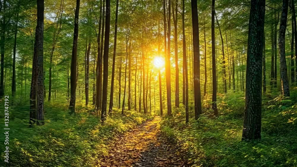 Golden Hour Forest Path: A Serene Sunset Walk Golden Hour Forest Path: A Serene Sunset Walk