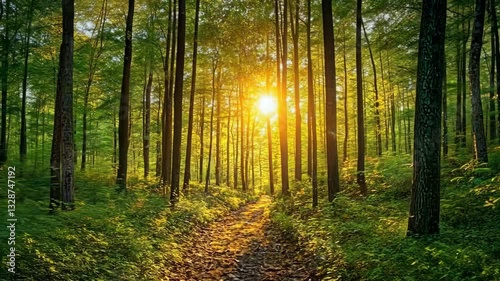 Golden Hour Forest Path: A Serene Sunset Walk