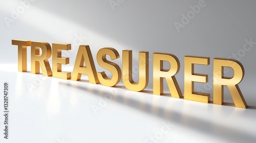 Golden treasurer sign placed on a reflective surface with light shadows