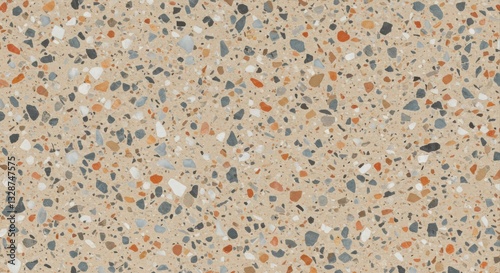 Beige terrazzo pattern with colorful chips.