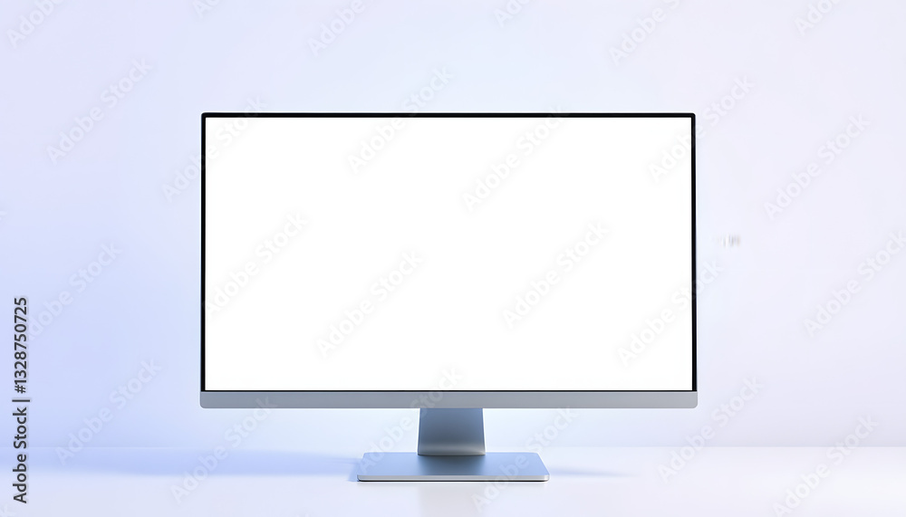 Computer monitor mockup. Pc template with blank screen. Silver desktop isolated on white or transparent background, Colored gel lighting. isolated with white highlights Computer monitor mockup. Pc template with blank screen. Silver desktop isolated on white or transparent background, Colored gel lighting. isolated with white highlights
