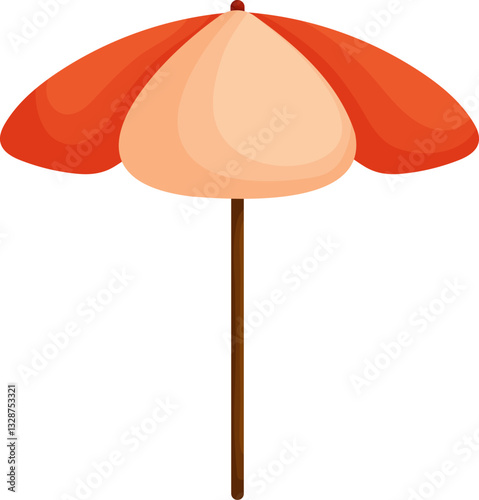 Digital illustration of a red and beige beach umbrella, symbolizing summer, vacation, sun protection, and relaxation by the seaside or pool.