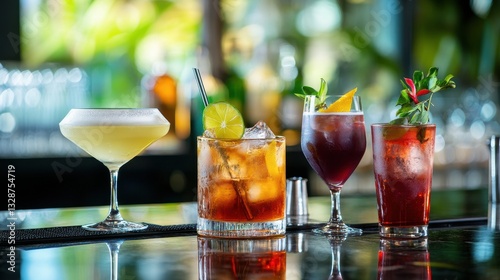 Wallpaper Mural Of a Luxury cocktail set on a high-end resort bar, featuring expertly crafted drinks with tropical ingredients and elegant glassware Torontodigital.ca