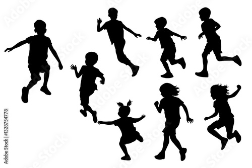 shadow shilloute People The children are playing Chase happily gesture