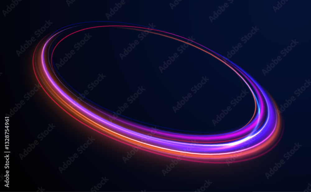 Fototapeta premium Glowing Neon Energy Rings: A Futuristic Fusion of Radiant Light Trails and Luminous Circular Shapes Creating a Hypnotic Digital Aesthetic in a Sci-Fi-Inspired Dark Cosmic Space.