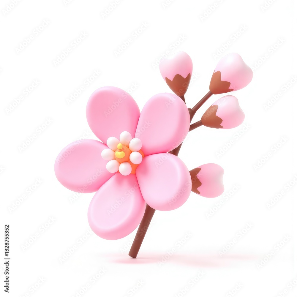 Fototapeta premium 3D Pink Flower. Japanese Sakura. White Background