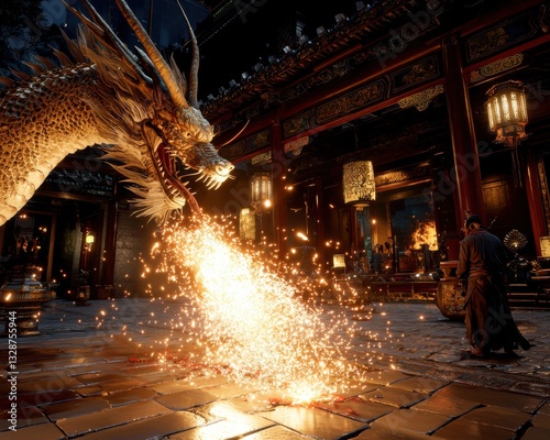 Witness the majestic, Towering dragon surrounded by a swirling vortex of magical energy, a breathtaking display of power and ancient wisdom This awe-inspiring scene captures the mythical beast in its