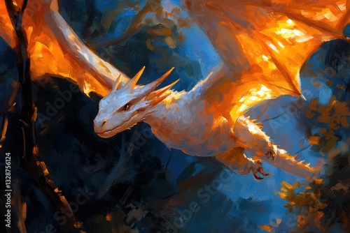 Witness the Majestic Golden-Winged Dragon Soaring Above a Kingdom, a Protector, Guardian, and Symbol of Hope Observe this magnificent creature, its golden wings catching the sunlight as it watches