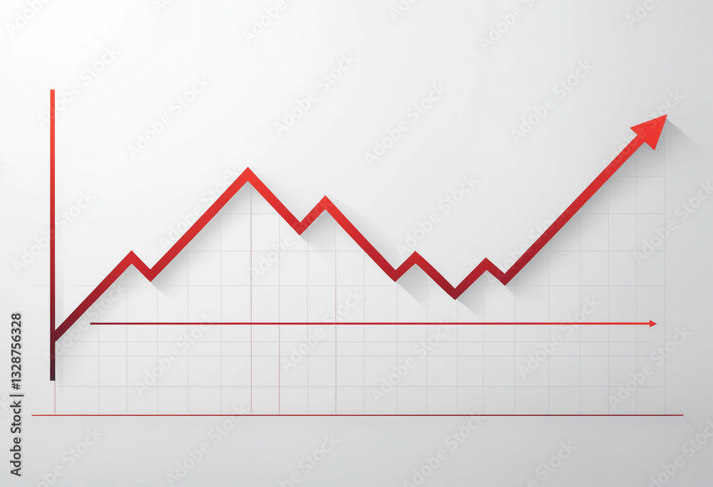 Financial chart displays a fluctuating line graph with an upward trend, indicating growth and improvement in performance metrics over a specific time period Financial chart displays a fluctuating line graph with an upward trend, indicating growth and improvement in performance metrics over a specific time period