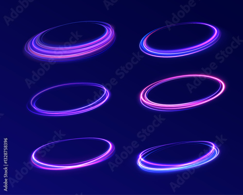 Cybernetic Light Waves: A Stunning Composition of Luminous Motion Rings and Glowing Arc Traces That Resemble High-Speed Energy Orbits, Hovering in a Neon-Drenched Sci-Fi Universe.