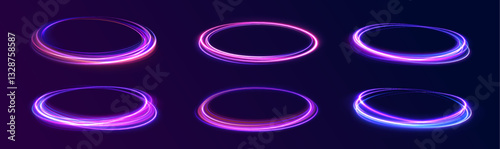 Cybernetic Light Waves: A Stunning Composition of Luminous Motion Rings and Glowing Arc Traces That Resemble High-Speed Energy Orbits, Hovering in a Neon-Drenched Sci-Fi Universe.